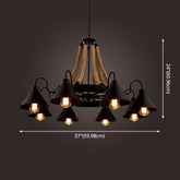 Black Rope and Metal Cone Industrial Hanging Chandelier Light - Industrial Art Design